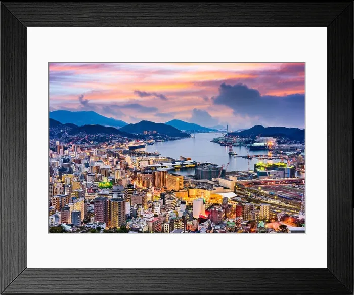 Framed Print : Nagasaki, Japan skyline at night Framed Print : Nagasaki, Japan skyline at night