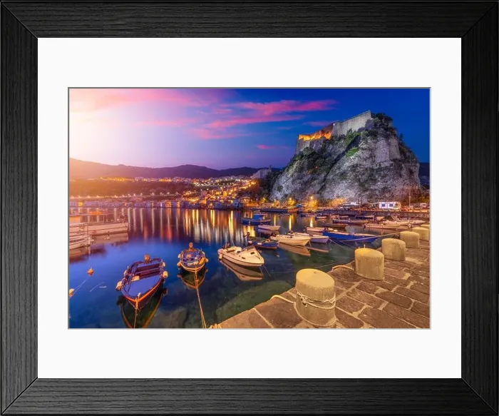 Framed Print : Scilla, Italy cityscape in Reggio Calabria in the port at dawn Framed Print : Scilla, Italy cityscape in Reggio Calabria in the port at dawn