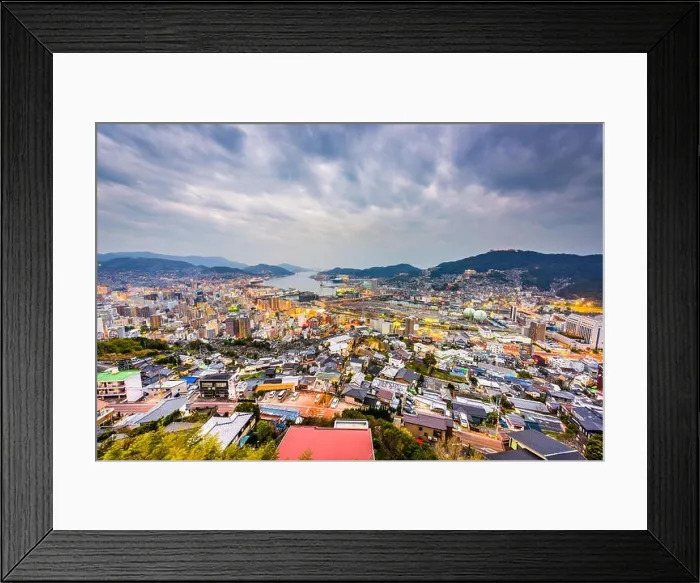Framed Print : Nagasaki, Japan downtown skyline at dusk Framed Print : Nagasaki, Japan downtown skyline at dusk