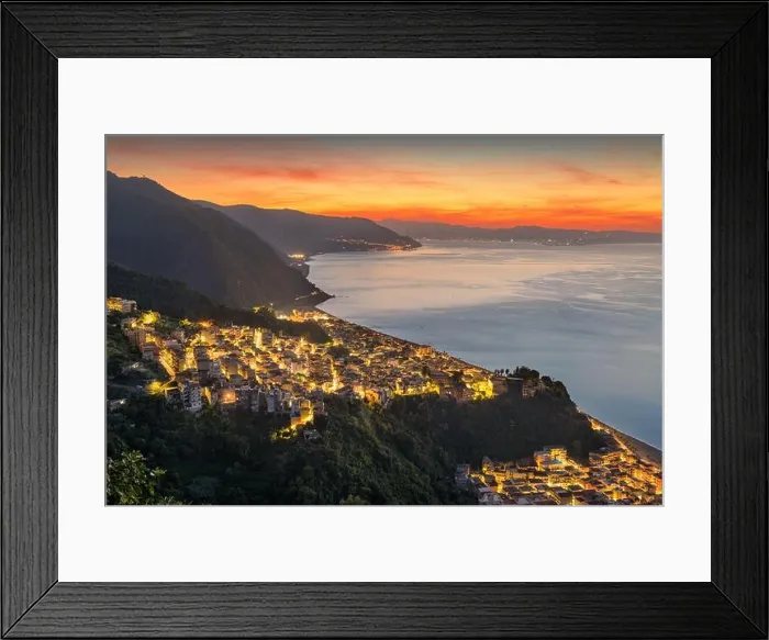 Framed Print : Bagnara Calabra, Italy cityscape overlooking the Tyrrhenian Sea at dusk Framed Print : Bagnara Calabra, Italy cityscape overlooking the Tyrrhenian Sea at dusk