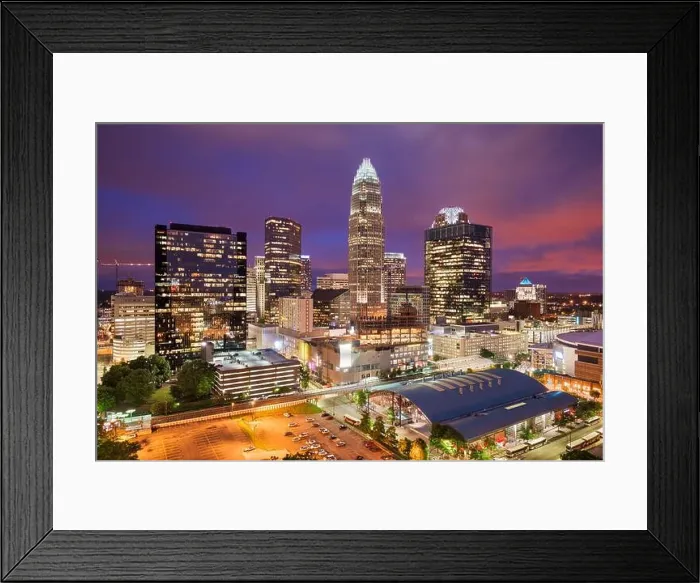 Framed Print : Charlotte, North Carolina, USA uptown skyline from above at dusk