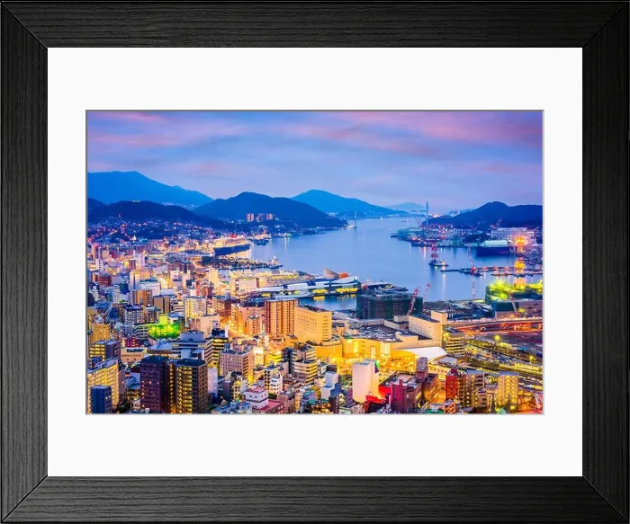 Framed Print : Nagasaki, Japan downtown skyline at dusk Framed Print : Nagasaki, Japan downtown skyline at dusk