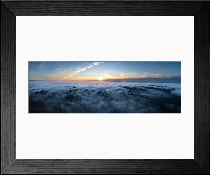 Framed Print : As dusk begins to fall, dense fog rolls over a forest of cedar and fir trees covering the many hills surrounding Portland, Oregon Framed Print : As dusk begins to fall, dense fog rolls over a forest of cedar and fir trees covering the many hills surrounding Portland, Oregon