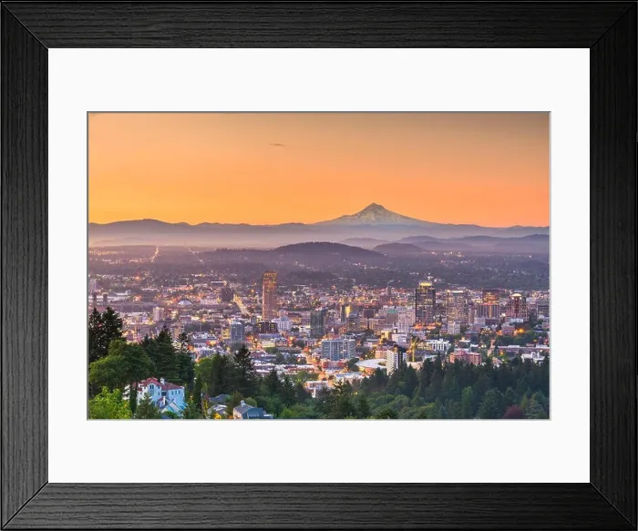 Framed Print : Portland, Oregon, USA downtown skyline with Mt. Hood at dawn Framed Print : Portland, Oregon, USA downtown skyline with Mt. Hood at dawn