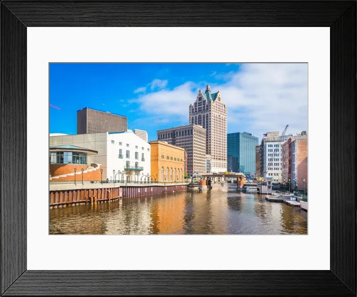 Framed Print : Milwaukee, Wisconsin, USA downtown skyline on the Milwaukee River in the daytime Framed Print : Milwaukee, Wisconsin, USA downtown skyline on the Milwaukee River in the daytime