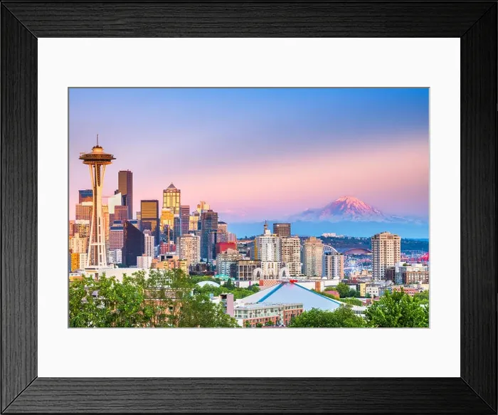 Framed Print : Seattle, Washington, USA downtown city skyline at dusk
