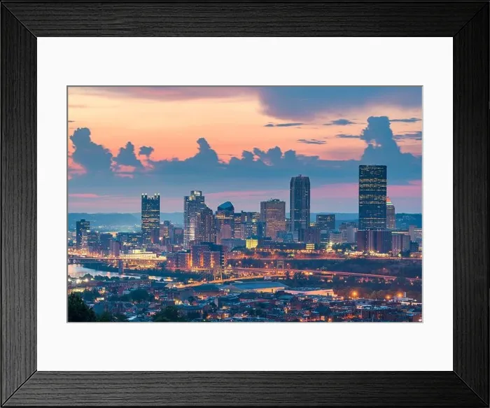 Framed Print : Pittsburgh, Pennsylvania, USA skyline from the South Side at dusk Framed Print : Pittsburgh, Pennsylvania, USA skyline from the South Side at dusk
