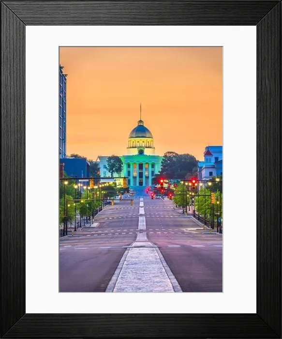 Framed Print : Montgomery, Alabama, USA downtown cityscape with the State Capitol at dawn Framed Print : Montgomery, Alabama, USA downtown cityscape with the State Capitol at dawn