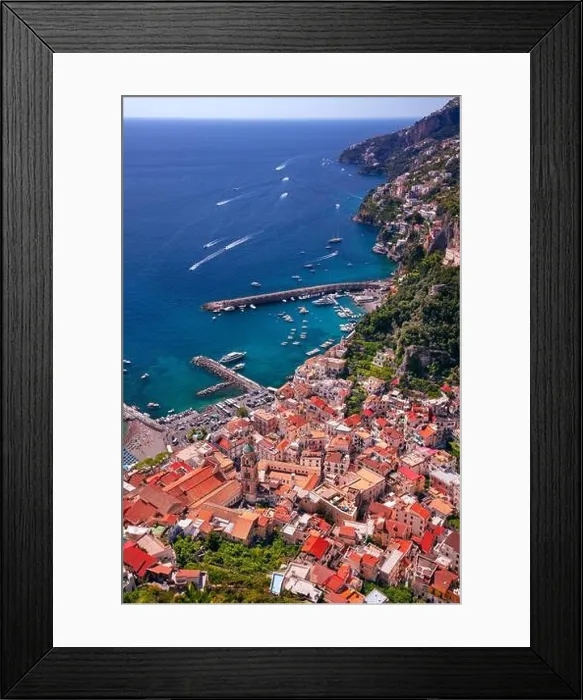 Framed Print : Amalfi, Italy.Aerial cityscape image of famous city Amalfi located on Amalfi Coast, Italy at sunny summer day