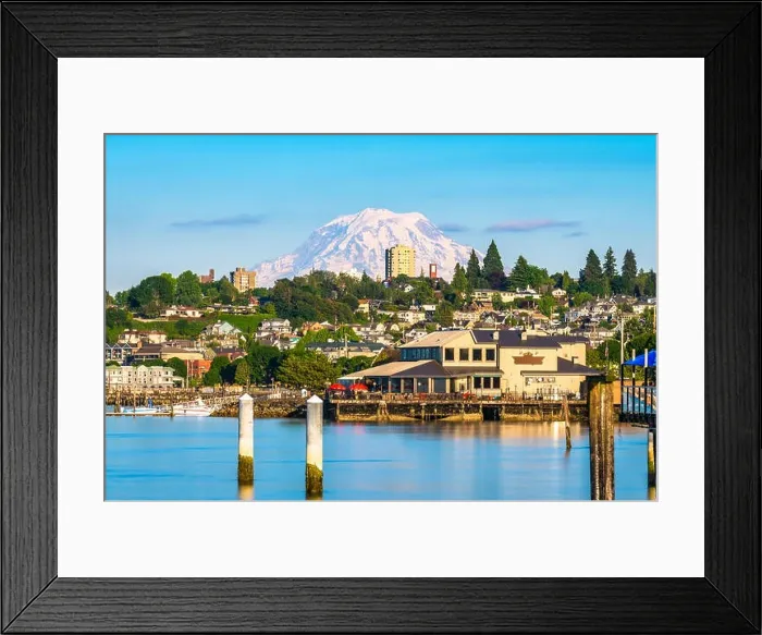 Framed Print : Tacoma, Washington, USA with Mt. Rainier in the distance on Commencement Bay Framed Print : Tacoma, Washington, USA with Mt. Rainier in the distance on Commencement Bay
