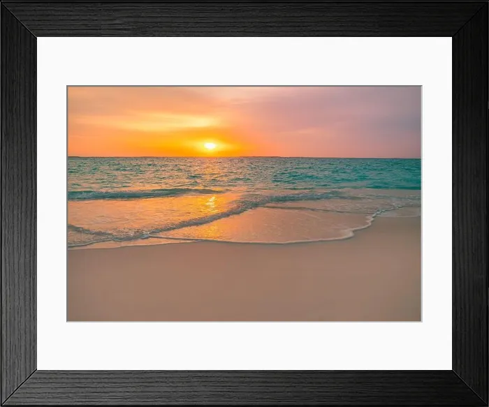 Framed Print : Beautiful sunrise beach. Exotic dramatic shore waves on sand, sea surface. Closeup tropical Mediterranean dream sunset sky. Peaceful tranquil relax Framed Print : Beautiful sunrise beach. Exotic dramatic shore waves on sand, sea surface. Closeup tropical Mediterranean dream sunset sky. Peaceful tranquil relax