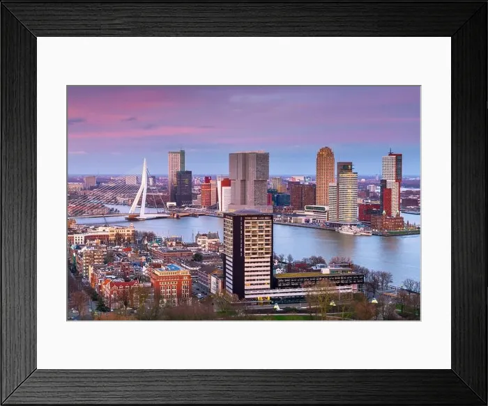 Framed Print : Rotterdam, Netherlands, city skyline over the Nieuwe Maas River at twilight Framed Print : Rotterdam, Netherlands, city skyline over the Nieuwe Maas River at twilight