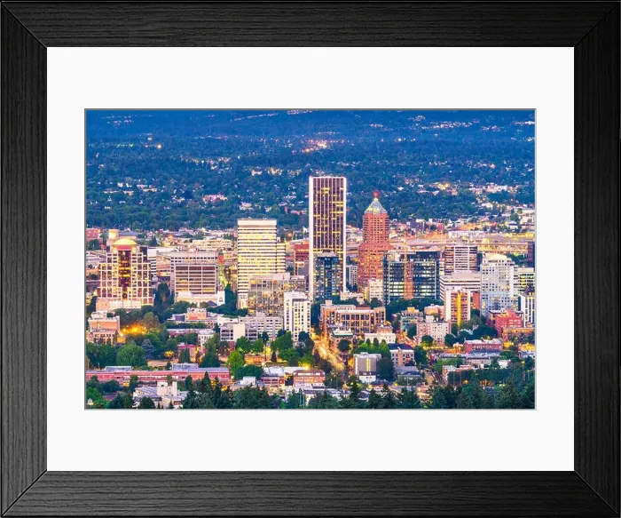 Framed Print : Portland, Oregon, USA downtown cityscape at twilight