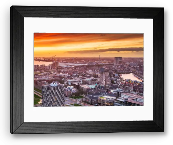 Framed Print : Rotterdam, Netherlands, cityscape towards the borough of Delfshaven at twilight Framed Print : Rotterdam, Netherlands, cityscape towards the borough of Delfshaven at twilight