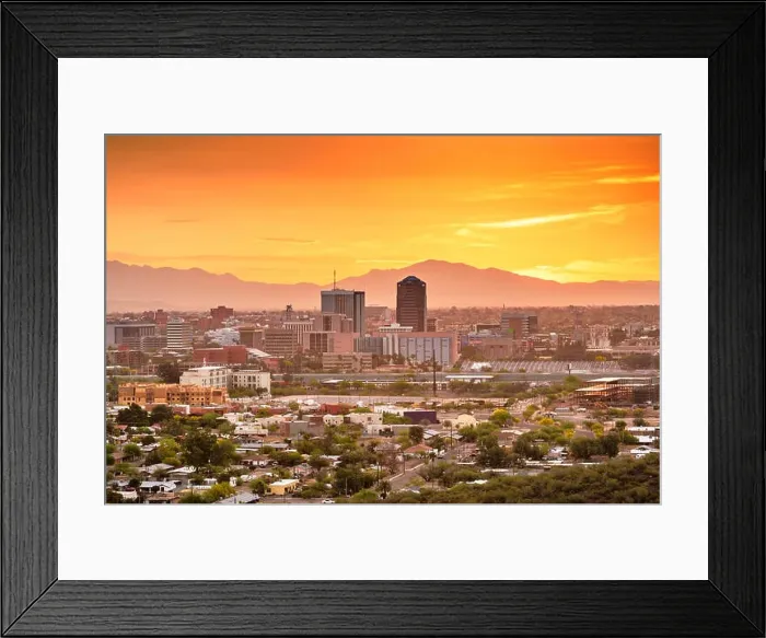 Framed Print : Tucson, Arizona, USA downtown city skyline with mountains at twilight Framed Print : Tucson, Arizona, USA downtown city skyline with mountains at twilight