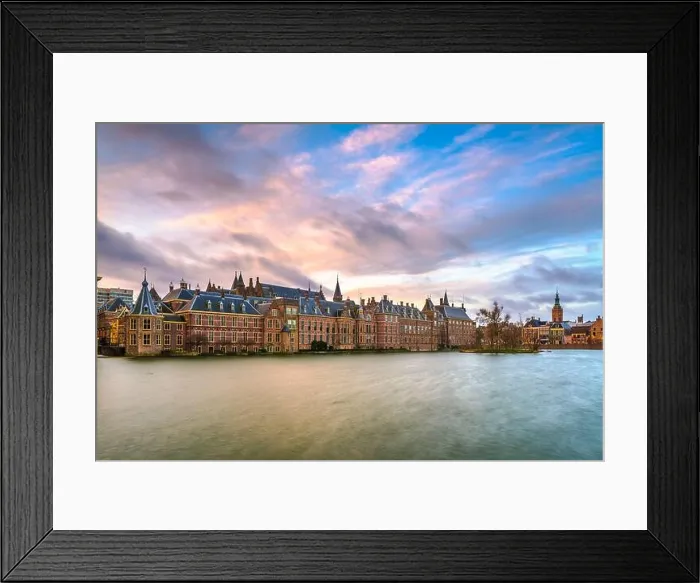 Framed Print : The Hague, Netherlands morning skyline at the Binnenhof complex