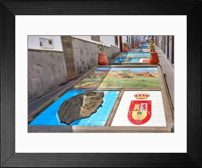 Framed Print : Ceramic tiles showing parts of the Canary Islands, Firgas, Gran Canaria, Spain Framed Print : Ceramic tiles showing parts of the Canary Islands, Firgas, Gran Canaria, Spain