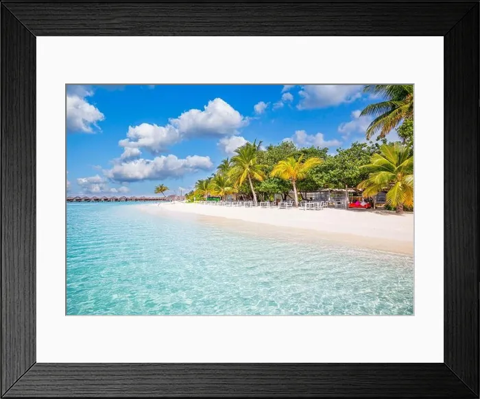 Framed Print : Maldives island beach. Tropical landscape of summer scenery, white sand with palm trees. Luxury travel vacation destination. Exotic beach landscape Framed Print : Maldives island beach. Tropical landscape of summer scenery, white sand with palm trees. Luxury travel vacation destination. Exotic beach landscape