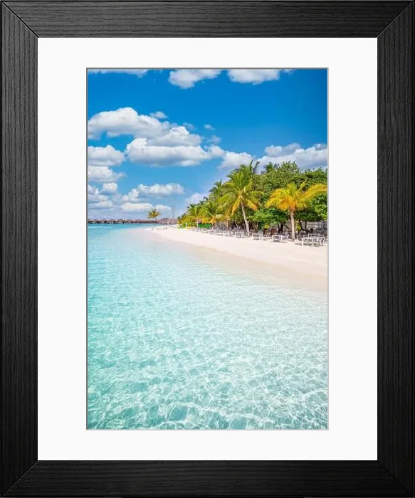 Framed Print : Maldives island beach. Tropical landscape of summer scenery, white sand with palm trees. Luxury travel vacation destination. Exotic beach landscape Framed Print : Maldives island beach. Tropical landscape of summer scenery, white sand with palm trees. Luxury travel vacation destination. Exotic beach landscape