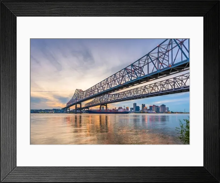 Framed Print : New Orleans, Louisiana, USA at Crescent City Connection Bridge over the Mississippi River at dusk Framed Print : New Orleans, Louisiana, USA at Crescent City Connection Bridge over the Mississippi River at dusk