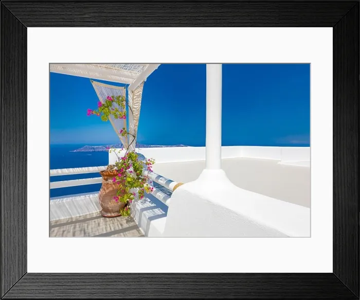 Framed Print : White wash staircases on Santorini Island, Greece. The view toward Caldera sea view idyllic travel landscape Framed Print : White wash staircases on Santorini Island, Greece. The view toward Caldera sea view idyllic travel landscape