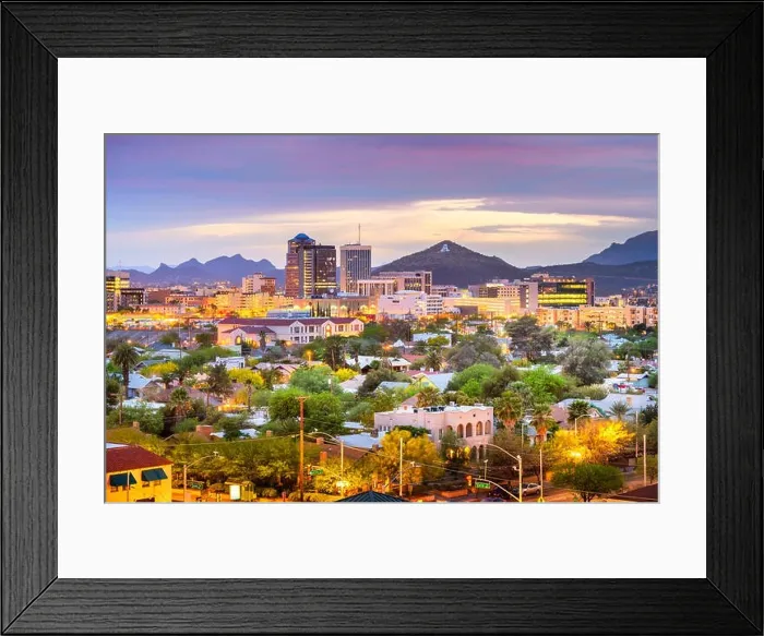 Framed Print : Tucson, Arizona, USA downtown city skyline with mountains at twilight Framed Print : Tucson, Arizona, USA downtown city skyline with mountains at twilight