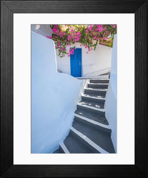 Framed Print : Old blue door and pink flowers, traditional Greek architecture, Santorini island, Greece. Beautiful details of the island of Santorini, Aegean Framed Print : Old blue door and pink flowers, traditional Greek architecture, Santorini island, Greece. Beautiful details of the island of Santorini, Aegean