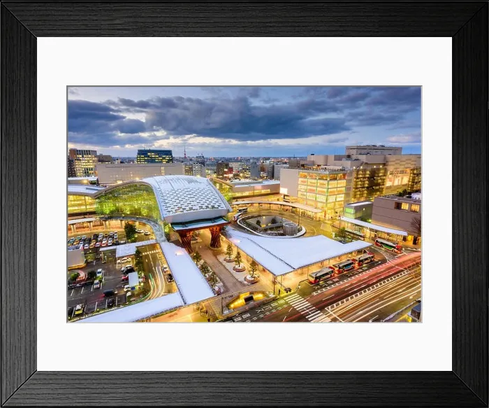 Framed Print : Kanazawa, Japan downtown city skyline. (Text on road reads, Bus Lane') Framed Print : Kanazawa, Japan downtown city skyline. (Text on road reads, Bus Lane')