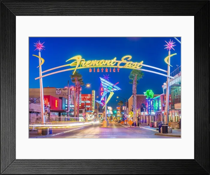 Framed Print : LAS VEGAS, NEVADA - MAY 13, 2019: Fremont East District of Las Vegas at dawn. It is among the most famous streets in the Las Vegas Valley Framed Print : LAS VEGAS, NEVADA - MAY 13, 2019: Fremont East District of Las Vegas at dawn. It is among the most famous streets in the Las Vegas Valley