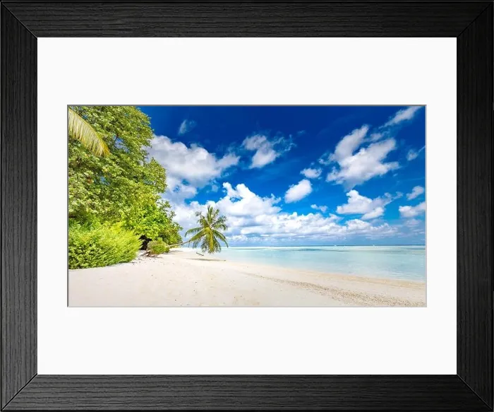 Framed Print : Beautiful tropical beach banner. White sand and coco palms travel tourism wide panorama background concept. Amazing beach landscape. Luxury travel Framed Print : Beautiful tropical beach banner. White sand and coco palms travel tourism wide panorama background concept. Amazing beach landscape. Luxury travel