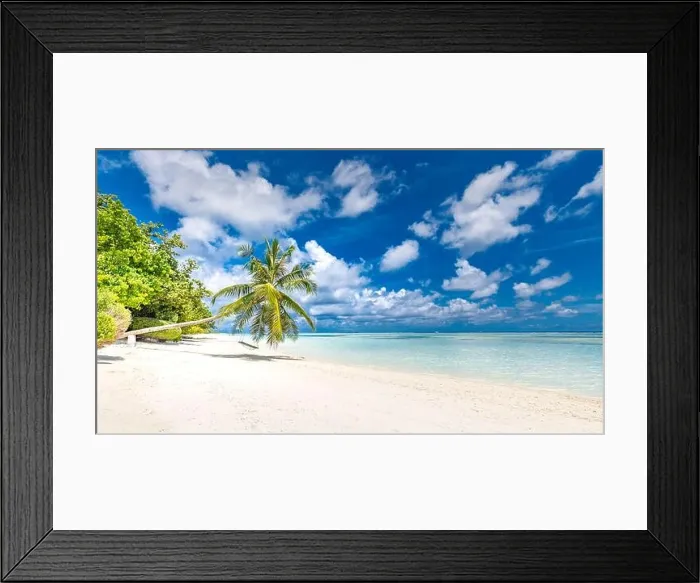Framed Print : Beautiful tropical beach banner. White sand and coco palms travel tourism wide panorama background concept. Amazing beach landscape. Luxury travel Framed Print : Beautiful tropical beach banner. White sand and coco palms travel tourism wide panorama background concept. Amazing beach landscape. Luxury travel