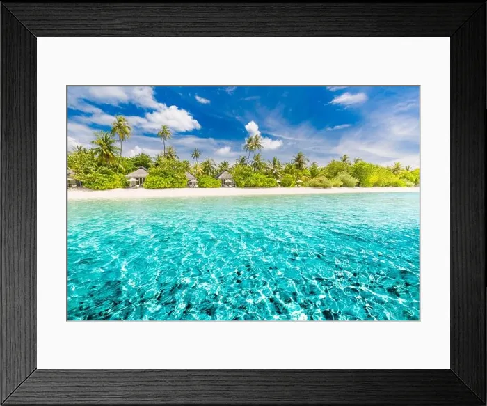 Framed Print : Beautiful tropical beach landscape banner. White sand and coco palms wide panorama background concept. Amazing beach scene use for summer vacation Framed Print : Beautiful tropical beach landscape banner. White sand and coco palms wide panorama background concept. Amazing beach scene use for summer vacation