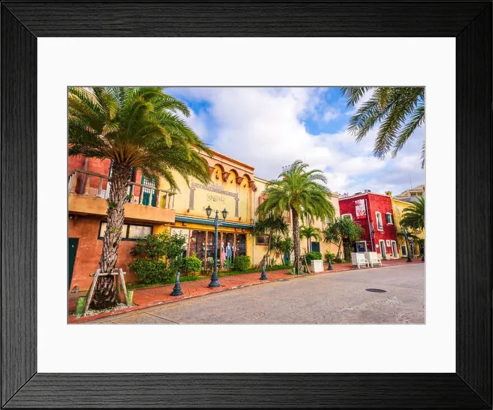 Framed Print : NAHA, JAPAN - MARCH 21, 2017: Shops at Mihama America Village in Naha, Okinawa Framed Print : NAHA, JAPAN - MARCH 21, 2017: Shops at Mihama America Village in Naha, Okinawa