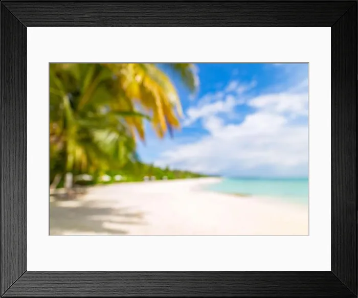 Framed Print : Blurred beach with palm leaf over white sand. Tropical nature pattern, bokeh sea view as exotic landscape, summer scene with copy space Framed Print : Blurred beach with palm leaf over white sand. Tropical nature pattern, bokeh sea view as exotic landscape, summer scene with copy space
