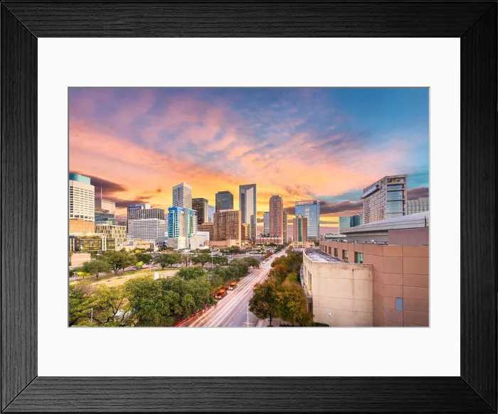 Framed Print : Houston, Texas, USA downtown park and skyline at twilight