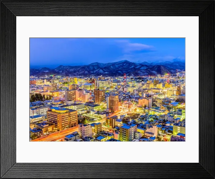 Framed Print : Yamagata, Japan city skyline at dusk Framed Print : Yamagata, Japan city skyline at dusk