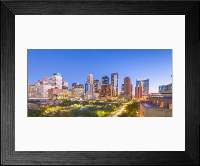 Framed Print : Houston, Texas, USA downtown park and skyline at twilight Framed Print : Houston, Texas, USA downtown park and skyline at twilight