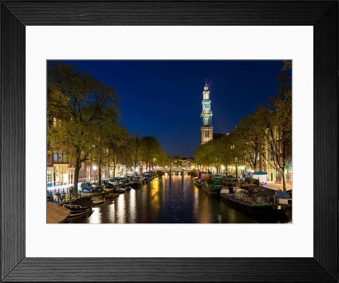 Framed Print : Amsterdam Westerkerk church tower at canal in the city of Amsterdam, Netherlands Framed Print : Amsterdam Westerkerk church tower at canal in the city of Amsterdam, Netherlands
