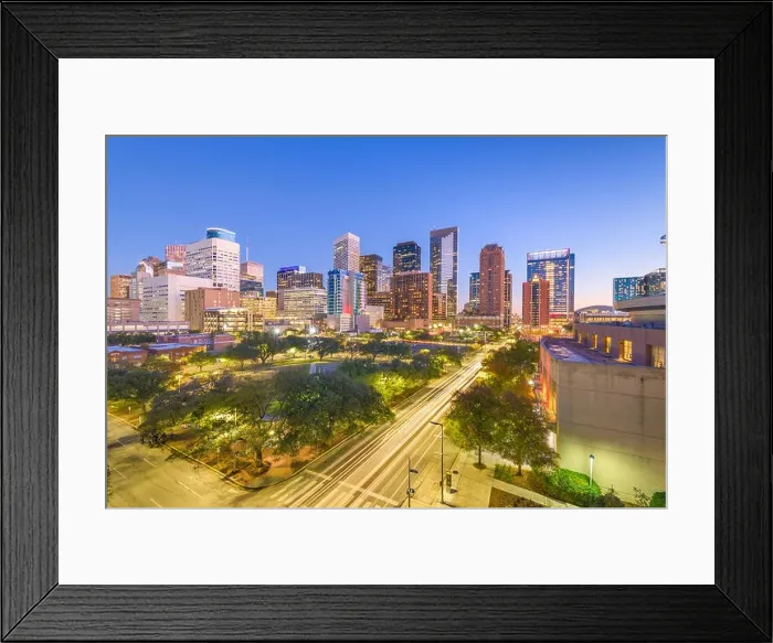 Framed Print : Houston, Texas, USA downtown park and skyline at twilight Framed Print : Houston, Texas, USA downtown park and skyline at twilight
