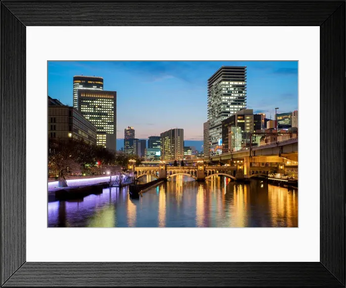 Framed Print : Osaka skyscraper building in Nakanoshima district at night in Osaka, Japan Framed Print : Osaka skyscraper building in Nakanoshima district at night in Osaka, Japan