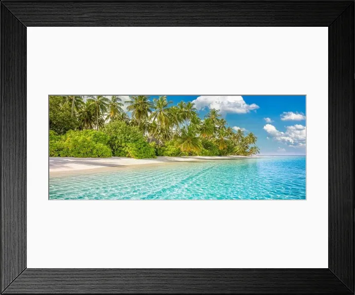 Framed Print : Maldives island beach. Tropical landscape of summer scenery, white sand with palm trees. Luxury travel vacation destination. Exotic beach landscape Framed Print : Maldives island beach. Tropical landscape of summer scenery, white sand with palm trees. Luxury travel vacation destination. Exotic beach landscape