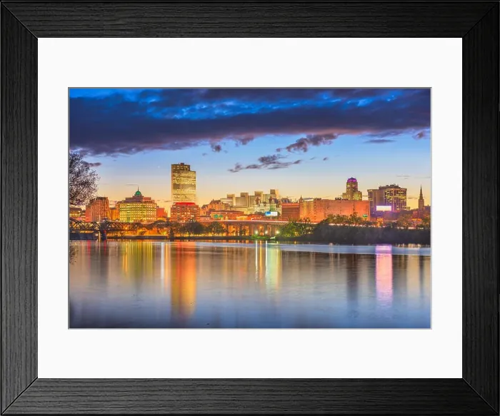 Framed Print : Albany, New York, USA skyline on the Hudson River at sunset Framed Print : Albany, New York, USA skyline on the Hudson River at sunset