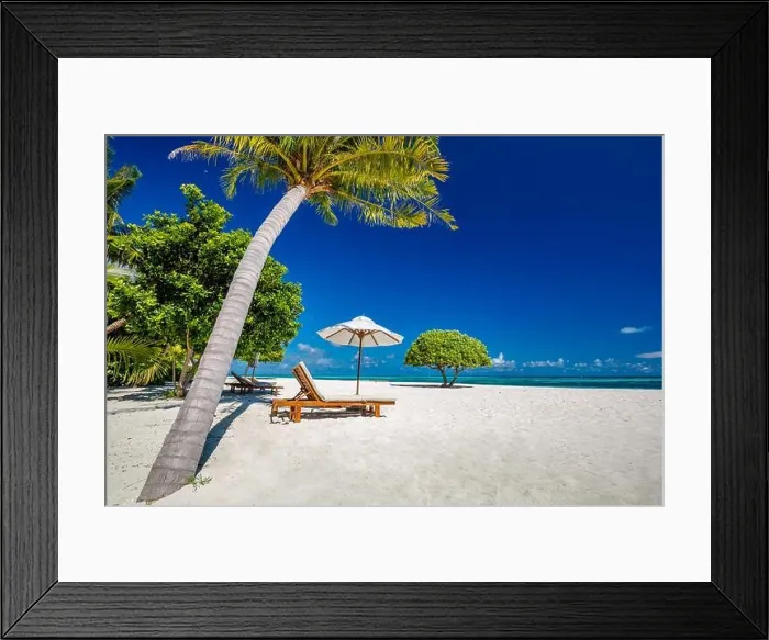 Framed Print : Beautiful tropical beach. White sand and coco palms travel tourism wide panorama background concept. Amazing beach landscape, luxury travel, vacation Framed Print : Beautiful tropical beach. White sand and coco palms travel tourism wide panorama background concept. Amazing beach landscape, luxury travel, vacation