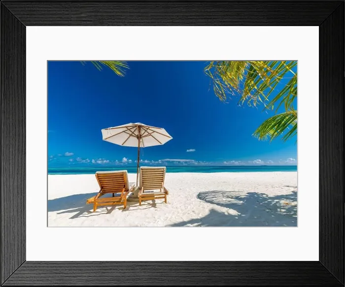 Framed Print : Beautiful tropical beach. White sand and coco palms travel tourism wide panorama background concept. Amazing beach landscape, luxury travel, vacation Framed Print : Beautiful tropical beach. White sand and coco palms travel tourism wide panorama background concept. Amazing beach landscape, luxury travel, vacation