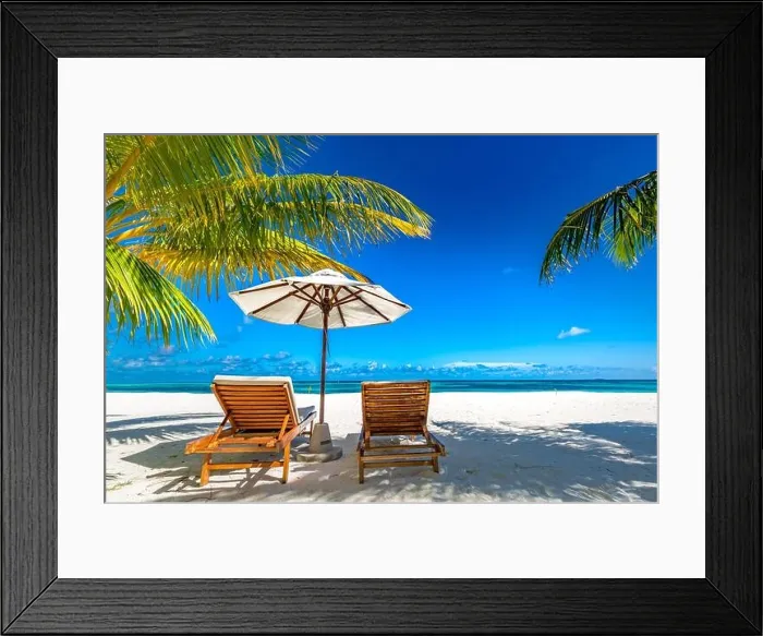 Framed Print : Beautiful tropical beach. White sand and coco palms travel tourism wide panorama background concept. Amazing beach landscape, luxury travel, vacation Framed Print : Beautiful tropical beach. White sand and coco palms travel tourism wide panorama background concept. Amazing beach landscape, luxury travel, vacation