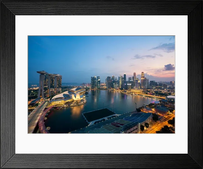 Framed Print : Panorama of Singapore business district skyline and Singapore skyscraper in night at Marina Bay, Singapore