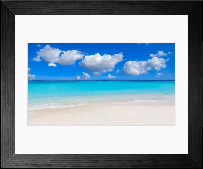 Framed Print : Sea view from tropical beach with sunny sky. Summer paradise beach. Exotic landscape with clouds on horizon, shoreline, seaside in Maldives islands Framed Print : Sea view from tropical beach with sunny sky. Summer paradise beach. Exotic landscape with clouds on horizon, shoreline, seaside in Maldives islands