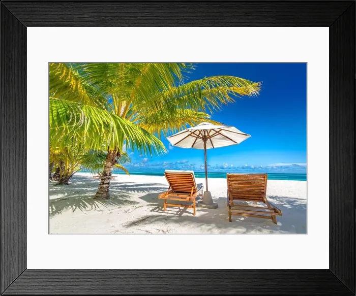 Framed Print : Beautiful tropical beach. White sand and coco palms travel tourism wide panorama background concept. Amazing beach landscape, luxury travel, vacation Framed Print : Beautiful tropical beach. White sand and coco palms travel tourism wide panorama background concept. Amazing beach landscape, luxury travel, vacation