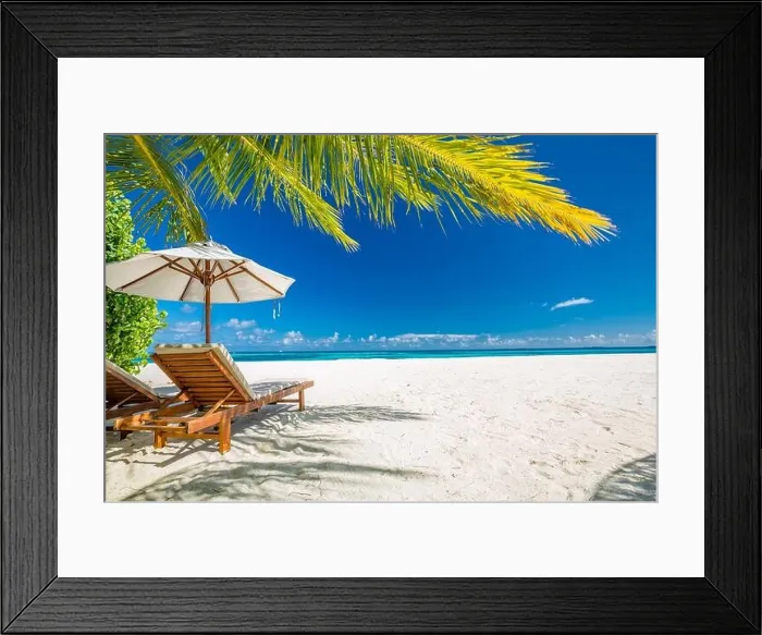 Framed Print : Beautiful tropical beach. White sand and coco palms travel tourism wide panorama background concept. Amazing beach landscape, luxury travel, vacation Framed Print : Beautiful tropical beach. White sand and coco palms travel tourism wide panorama background concept. Amazing beach landscape, luxury travel, vacation