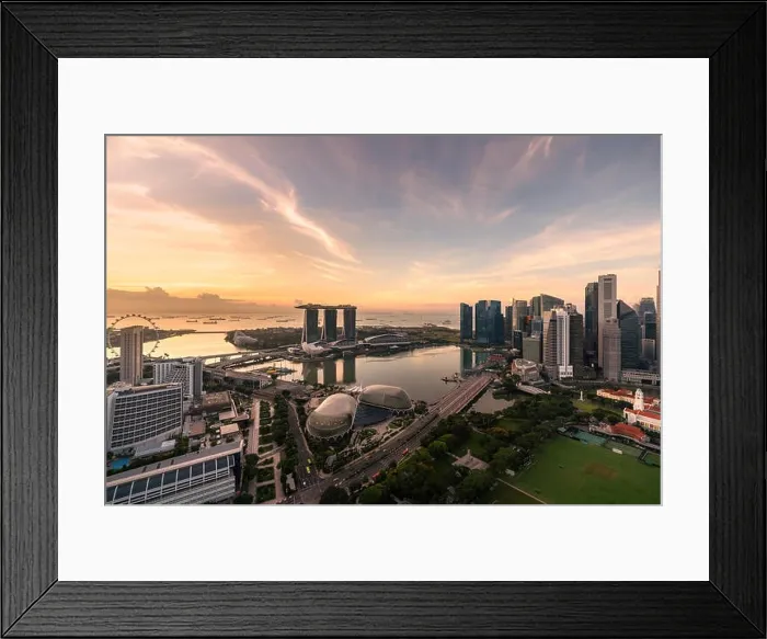 Framed Print : Aerial view of Singapore business district and city during sunrise in Singapore, Asia Framed Print : Aerial view of Singapore business district and city during sunrise in Singapore, Asia